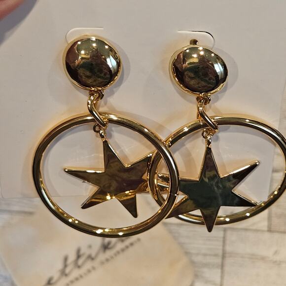 Ettika Star Hoop Dangle Earrings 18KP Statement Dramatic Bold Night Out - Picture 6 of 7